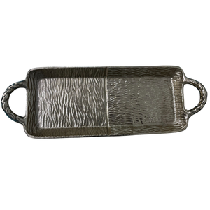Handcrafted Aluminum Leaf <b>Serving</b> <b>Tray</b> With <b>Gold</b> Twig Handles Textured Metal Platter Decor For Wedding Party Hotel Tableware - Product Image 5