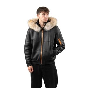 Blouson aviateur en peau de mouton fait main pour homme, manteau d'hiver en cuir de luxe avec doublure douce et fabrication haut de gamme - Product Image 1