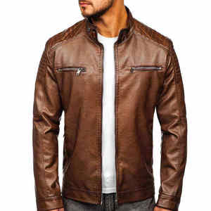 Chaqueta de Motociclista TITAN TREAD WEAR para Hombre, de Cuero PU Marrón, Impermeable, con Cuello Alto, Cierre de Cremallera, Bolsillos Delanteros, Corte Ajustado, para Invierno - Product Image 6