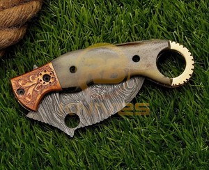 Cuchillo de Caza Plegable Premium OEM RB de Acero de Damasco con Mango de Palisandro, Empuñadura de Latón y Hoja de 7 Pulgadas para Camping - Product Image 4