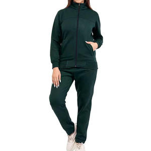 Best Women's Dark Green Tracksuit Set Full <b>Zip</b> <b>Hooded</b> Jacket Side Pockets Long Sleeve Pants Casual Autumn Wear 100 Polyester - Product Image 4