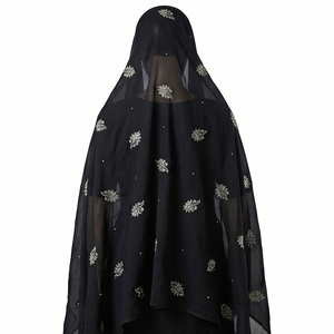 Women's <b>Black</b> Chiffon Shawl Floral Embroidered Rhinestone Lightweight Breathable Ethnic Scarf Daily Wear Hijab <b>Wrap</b> Summer - Product Image 3