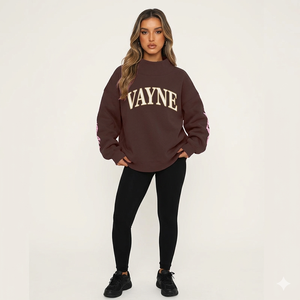 100% Cotton Printed Front Logo Mockneck Sweatshirt <b>Women</b> Oversized Pullover Soft Fleece Warm Cozy Casual Winter Streetwear <b>Top</b> - Product Image 1