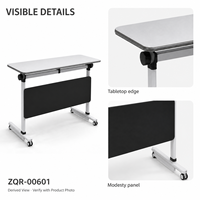 Table de formation mobile moderne avec panneau de discrétion noir, base en métal blanc et roulettes pour salles de réunion de bureau