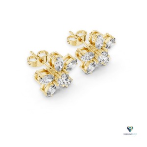 Boucles d'oreilles en or jaune 2,31 carats avec diamants ovales et ronds cultivés en laboratoire, motif floral, en or massif 18 carats - Product Image 4