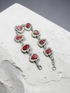 Jewelry Perfections Latest Fashion Women's Brass Silver Plated Adjustable Chain Link <b>Bracelet</b> Rhodochrosite <b>Crystal</b> Oval Cut - Product Image 1