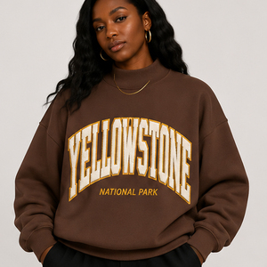 High Quality Customize <b>Vintage</b> Yellowstone National Park Sweatshirt <b>Women</b> Retro Varsity Letter Print Mock Neck Pullover <b>Jumpers</b> - Product Image 3
