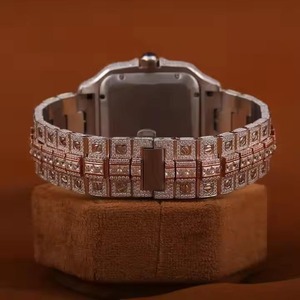 Montre analogique à quartz rectangulaire de luxe incrustée de diamants pour femmes, bracelet en acier inoxydable, cadran à chiffres romains, fermoir - Product Image 5