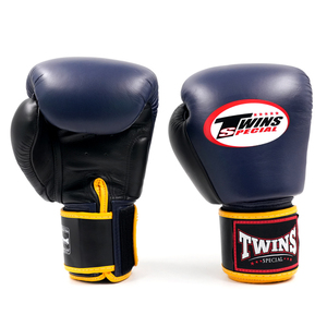 Guantes de Boxeo Profesionales para Entrenamiento de Combate, Cuero Premium Azul y Negro, Marca Twin Label, para Golpear y Patinar - Product Image 1
