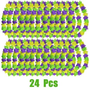 Paquete de 24 Collares de Flores Hawaianas para Mardi Gras, Decoraciones y Recuerdos para Fiestas de Mardi Gras - Product Image 1