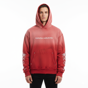 Sudadera con capucha para hombre RANZIA, estilo vintage, con cremallera, lavado ácido, de peso pesado, con efecto desgastado, corte y costura, con pedrería, de la fábrica Ranzia Industry. - Product Image 6