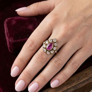 Gemvanity R988 14K Gold Plated Luxury Tibetan Buddhist Gemstone Ring Channel Setting Brilliant Cut Pink Engagement Wedding - Product Image 5