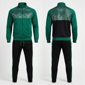 Men's Green Geometric Print Tracksuit Full Zip Sporty <b>Jogging</b> <b>Suit</b> With Side Pockets Autumn Wear Regular Fit Polyester Cotton - Product Image 1