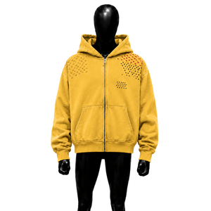 Vente en gros Sweat à capuche jaune oversize zippé coupe classique motif à pois imprimé style décontracté pour l'automne en tissu tricoté 100% coton - Product Image 1