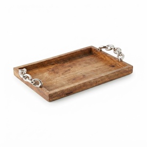 Stylish Oval Wooden Serving Tray With Vintage Metal Handles Decorative <b>Coffee</b> <b>Table</b> Platter & Home Organizer Wholesale Suppliers - Product Image 4