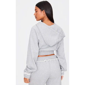 Ensemble de survêtement personnalisé en coton deux pièces : crop top à capuche et pantalon de survêtement large vintage délavé à l'acide, style streetwear - Product Image 4
