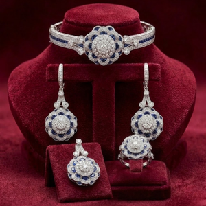<b>Solid</b> 18k White <b>Gold</b> Natural Blue Sapphire Genuine Diamond Art Deco Vintage Floral Cluster <b>Bangle</b> Milgrain Luxury Fine Jewelry - Product Image 5