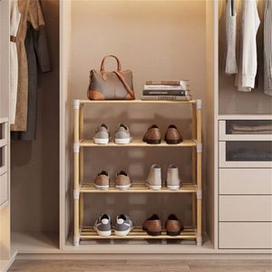 Scarpiera a 4 livelli in legno massello di pino, design impilabile, capacità 15 kg per ripiano, ripiani ventilati a doghe, colore naturale+grigio - Product Image 6