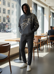 Sweat à capuche long doublé pour homme, 100% coton, style streetwear ample français, couleur unie, coupe classique, printemps, 400g - Product Image 6