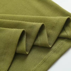 Women's Olive Green Ribbed Crew Neck Tank <b>Top</b> Hip Hop Style Eco-Friendly Quick Dry Breathable Spandex Cotton Blend Short Solid - Product Image 5