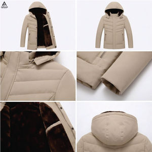 AIFRAN SPORTS Fashion Men's Beige Faux Leather <b>Hooded</b> <b>Jacket</b> Thick Winter Coat Zipper Faux <b>Fur</b> Lined 100% Polyester Fiber Filled - Product Image 6