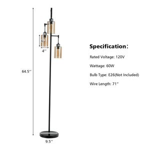 Lampada da Terra Retrò con 3 Paralumi in Vetro Ambrato Sospesi - Product Image 4