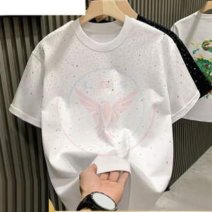 Camisetas de Forro Polar con Pedrería para Hombre, Resistentes, Transpirables, Ecológicas, de Secado Rápido, de Poliéster/Algodón, Manga Corta, Alta Calidad - Product Image 3