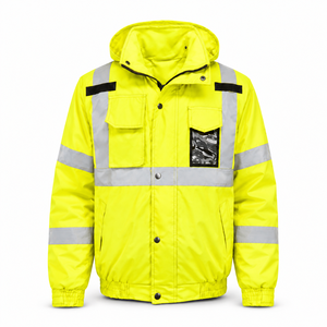 Chaqueta de Trabajo con Capucha de Alta Visibilidad para Hombre, con Bandas Reflectantes de Seguridad, Bolsillos Multifuncionales, Cierre de Solapa y Elástico - Product Image 2