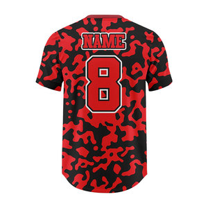 Maillot de baseball camouflage rouge et noir pour homme, t-shirt sport à manches courtes et col en V, respirant, en polyester tricoté, coupe classique - Product Image 4