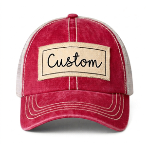Gorra Trucker de Malla de Algodón Lavado Vintage con Parche de Lona Deshilachada Personalizada, Costura en Contraste, Estilo Dad Distressed, Venta al por Mayor, Unisex, Verano, OEM - Product Image 5