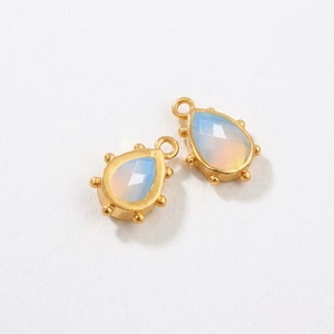 Opalite Gold Beaded Teardrop Pendant Faceted Gemstone <b>Charms</b> for DIY Necklace Jewelry Making Supplies - Product Image 1