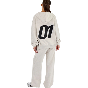 Womens Full <b>Zip</b> <b>Hooded</b> Tracksuit Set Wide Leg Trousers Drawstring Waist Relaxed Two Piece Casual Lounge Travel Streetwear Outfit - Product Image 2