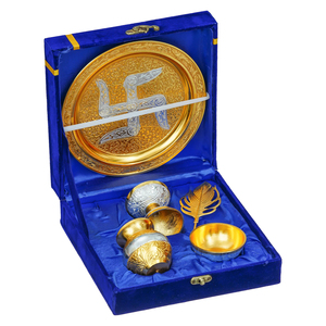 Ensemble de thali pour pooja en or et argent plaqué or de qualité supérieure, cadeau religieux indien traditionnel pour Diwali, cadeaux de mariage - Product Image 1