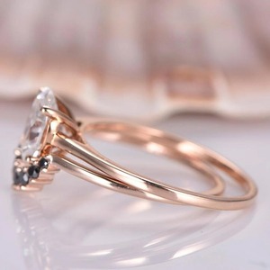 1.5 CT oval cut Lab grown Engagement <b>Ring</b> Set 6x8mm Oval Cut <b>Plain</b> Gold Wedding Band 14K 10K solid gold Black Diamond Wedding - Product Image 5