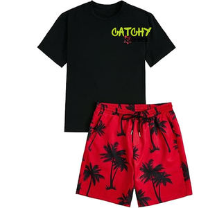 Conjuntos de camiseta de punto estampada para hombre, camiseta de manga corta con pantalones cortos, ropa informal de calle - Product Image 2