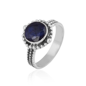 Natural <b>Lapis</b> <b>Lazuli</b> <b>Ring</b> 925 Sterling Silver Beaded Halo Blue Gemstone Statement <b>Ring</b> Wholesale Jewelry - Product Image 2