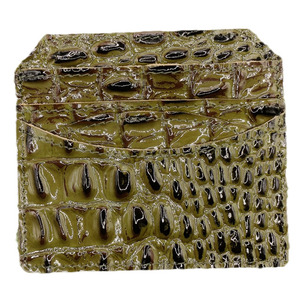 Porte-cartes en cuir de vachette véritable vert pour homme, fabriqué avec un étui fin et minimaliste pour cartes de crédit, aspect texturé gaufré, look exécutif - Product Image 1