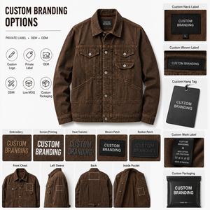 Veste en jean vintage marron personnalisée, écologique, coupe-vent, en coton biologique 360g, style camionneur standard, fabricant OEM ODM marque privée - Product Image 6