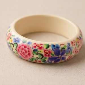 Ensemble de bracelets en papier mâché kashmiri faits à la main, blanc ivoire, motif floral, bijoux ethniques traditionnels indiens, fabriqués en Inde, export en gros - Product Image 2