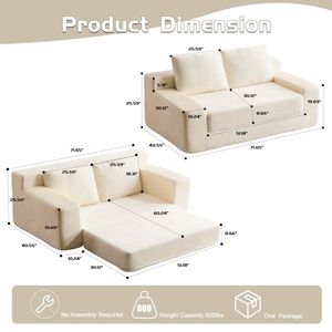 Modern Small Corduroy Loveseat Sofa Comfortable Deep Seat Bed for Bedroom & Living Room with Reversible Cushion Pill - Product Image 3
