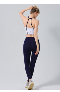Top halter blanco para mujer con tirantes azul marino, diseño hueco, tejido transpirable, corte deportivo para yoga y fitness - Product Image 4