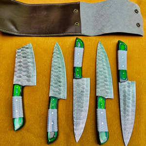 Juego de Cuchillos de Acero de Damasco Hechos a Mano, 5 Piezas, Mango de Madera Verde, Cuchillos de Chef Afilados, Ambidiestros, 67 Capas de Acero de Damasco - Product Image 1