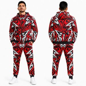 Red Geometric Print Mens Sublimation Tracksuits Durable Full <b>Zip</b> Sports Team Uniform Men Sublimation Tracksuits - Product Image 1