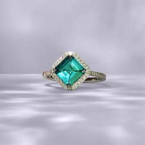 Women's 14K Gold Asscher Cut <b>Diamond</b> <b>Ring</b> With <b>Diamond</b> Halo Classic Engagement Style IGI Certified - Product Image 4