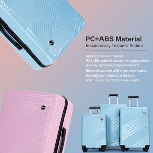 3 pezzi di peso leggero PC + ABS set bagaglio Aqua blu Spinner valigia con due ganci dimensioni 20/24/28 - Product Image 2