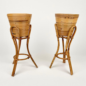 Wooden plant stand top quality decorative natural rattan planter stands greenery <b>pot</b> <b>holder</b> racks - Product Image 6