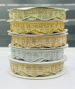 Wholesale Custom Made Embroidered <b>Lace</b> Trim Intricate Floral Motif Metallic Threadwork Pearl Embellishments Brocade Fabric <b>lace</b> - Product Image 2