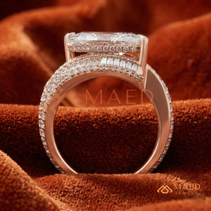 Classic 14K Rose Gold Marquise Cut Diamond Bridal <b>Ring</b> with <b>Split</b> Shank and Multi Row Diamond Band for Women - Product Image 2