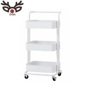 Carrito de almacenamiento rodante blanco de 3 niveles con ruedas para baño, oficina, cocina, sala de estar, diseño minimalista, fácil limpieza - Product Image 1