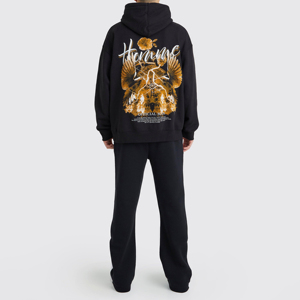 Pantalones Deportivos Negros Estampados para Hombre con Patrón de Herradura Blanca, Cintura Elástica con Cordón, Joggers Casuales de Poliéster de Peso Medio - Product Image 6